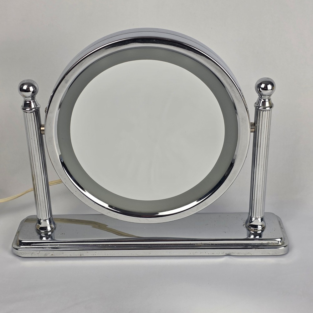 VTG Jerdon J775C Lighted Vanity Mirror 7" Art Deco Double Sided Pivot Magnifying